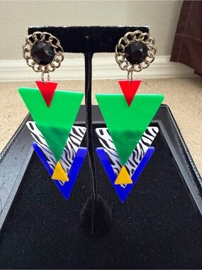 Statement Geometric Drop Earrings in Green, Blue, Zebra & Red